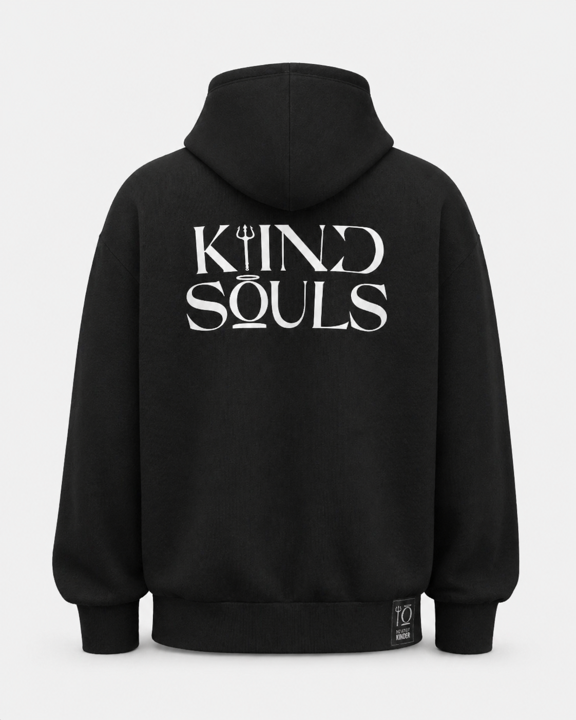 Black KiiNDSOULS Halo heavyweight hoodie, back product view