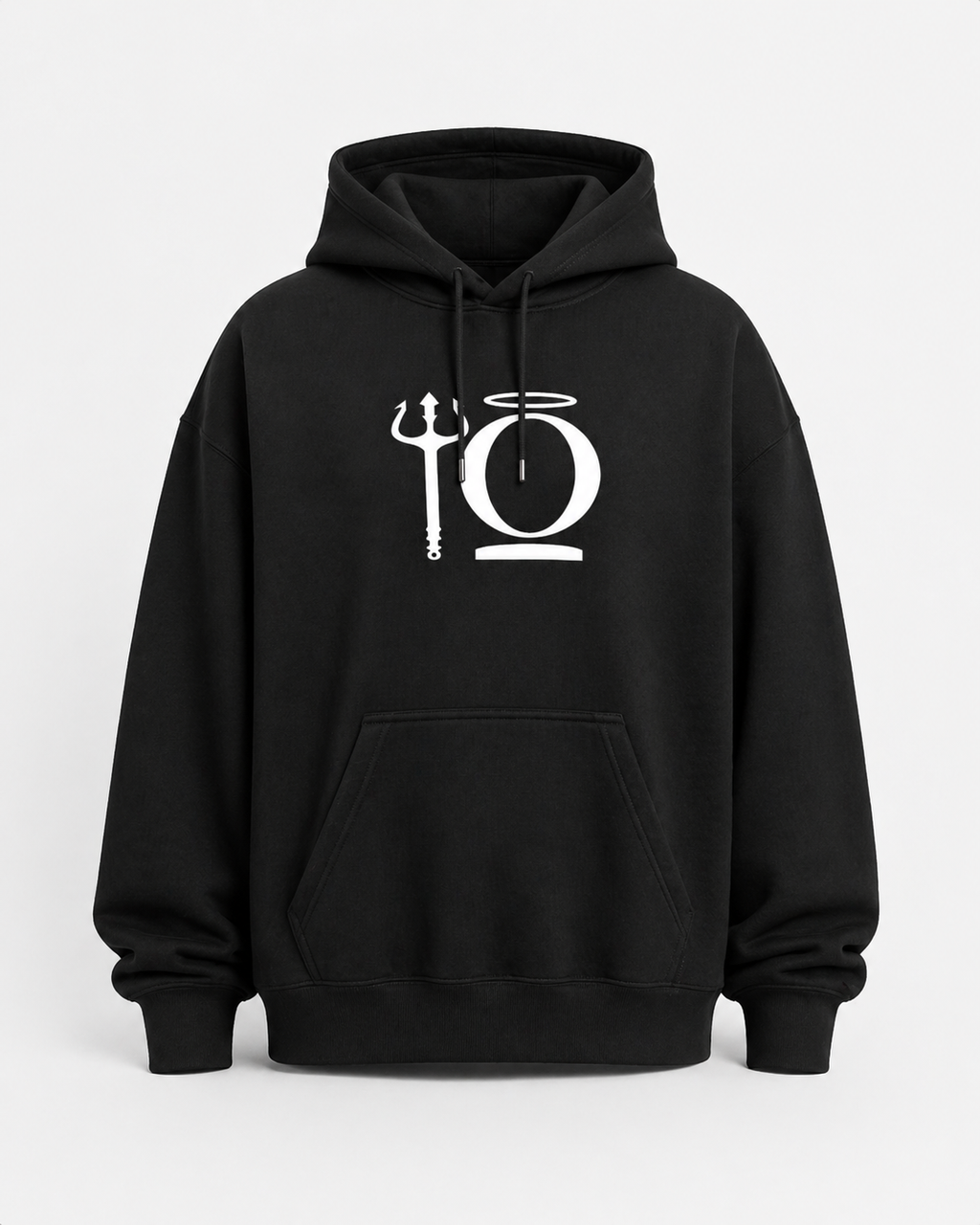 Black KiiNDSOULS Halo heavyweight hoodie, front product view