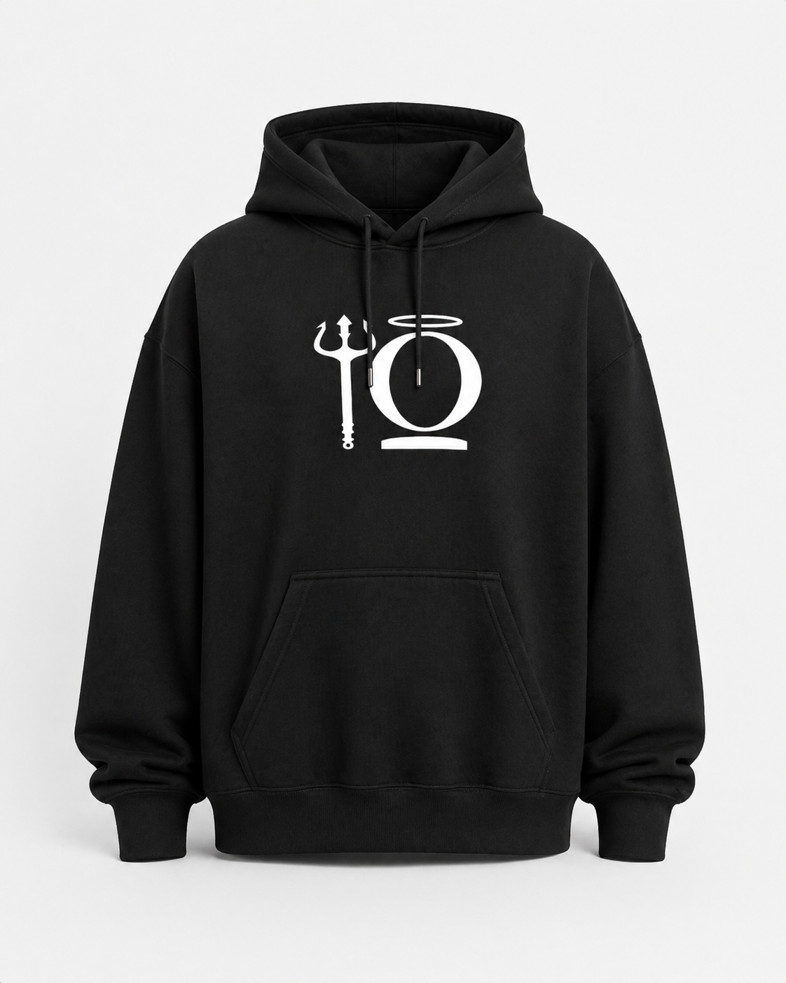 Black KiiNDSOULS Halo heavyweight hoodie, front product view