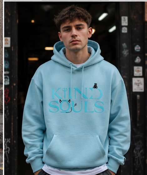 Sea foam green KiiNDSOULS Sort Your Head Out hoodie, front portrait view